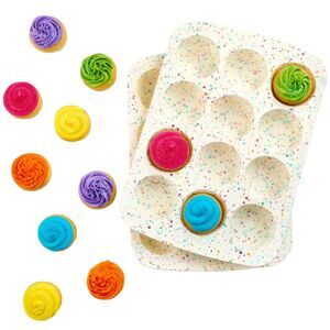 Trudeau Structure Silicone 12 Muffin pan set of 2 BPA free Confetti cupcake mold